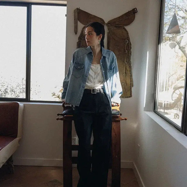 [BUNJANG] Urbanic 30 Western Denim Shirt Light Blue / 얼바닉30 웨스턴 데님 셔츠 라이트 블루