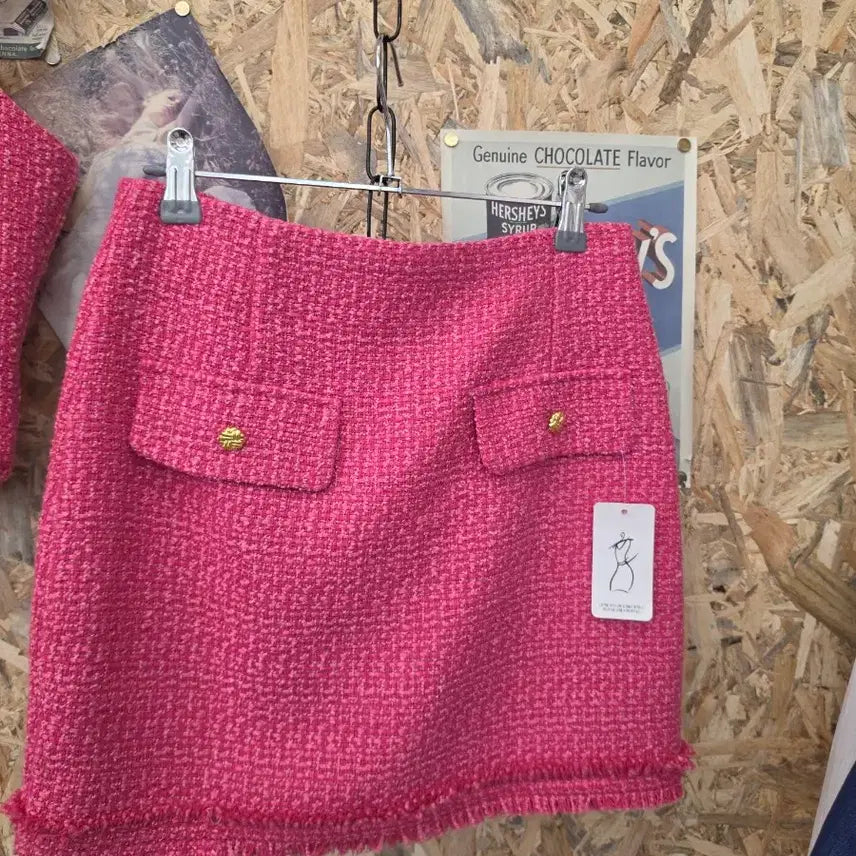 [BUNJANG] Hot Pink Tweed Crop Top Mini Skirt Set / 핫핑크 트위드 크롭탑 미니 스커트 셋업