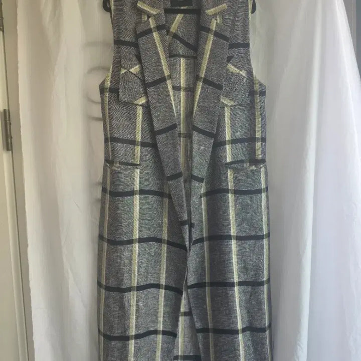 [BUNJANG] Check Pattern Linen Long Vest / 고급 체크 패턴 린넨  롱 베스트