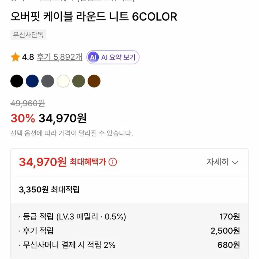 [BUNJANG] Kkwabaegi Knit Sweater / 꽈배기 니트 네이비, 카키 2벌