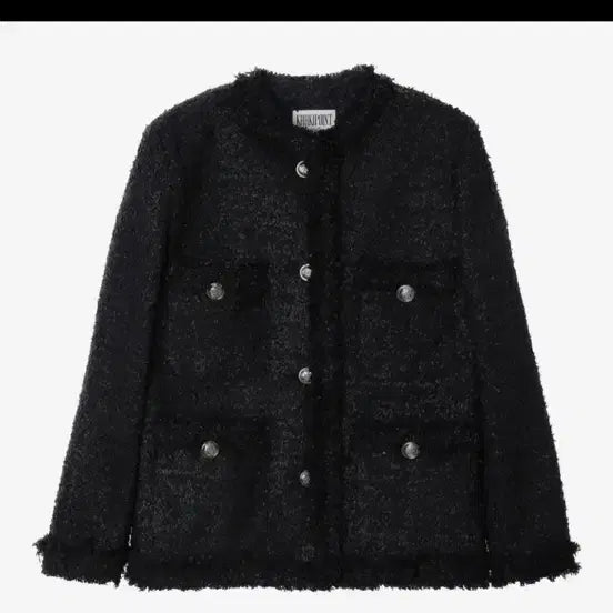 [BUNJANG] Khaki Point Tweed Jacket - Black (Long) / 카키포인트 트위드 자켓 블랙 (롱기장)