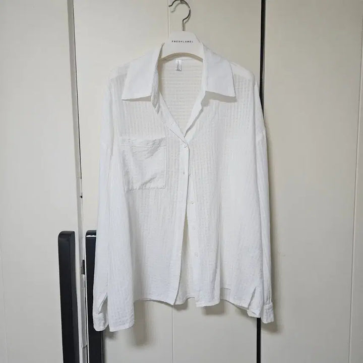 [BUNJANG] White Grid See-Through Shirt Loose Fit / [1번 착용] 화이트 격자 시스루 살안타 셔츠 루즈핏