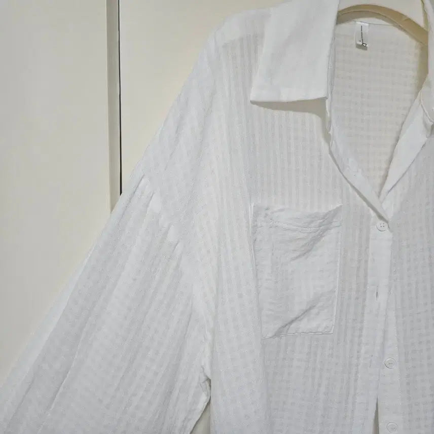 [BUNJANG] White Grid See-Through Shirt Loose Fit / [1번 착용] 화이트 격자 시스루 살안타 셔츠 루즈핏