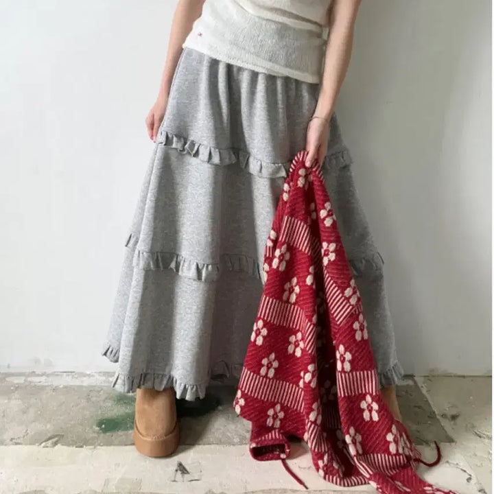 [BUNJANG] Kimahop Gray Ruffled Long Skirt / 김아홉 그레이 캉캉 롱스커트 롱치마