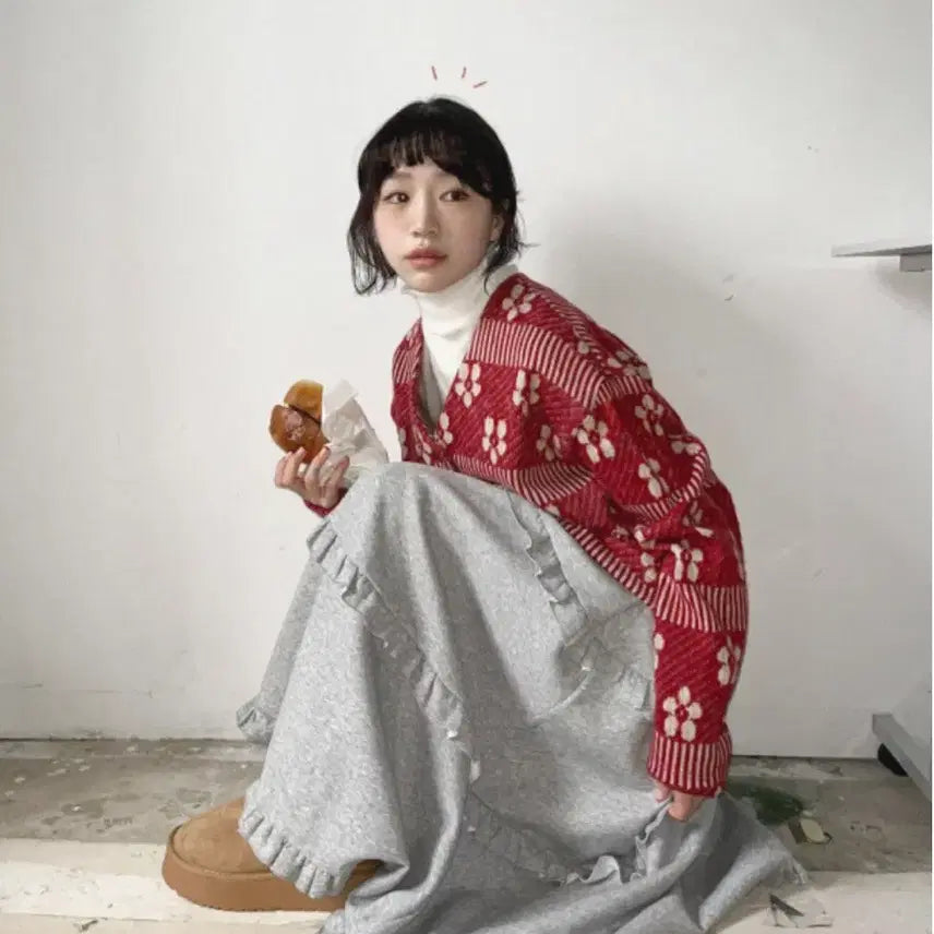 [BUNJANG] Kimahop Gray Ruffled Long Skirt / 김아홉 그레이 캉캉 롱스커트 롱치마