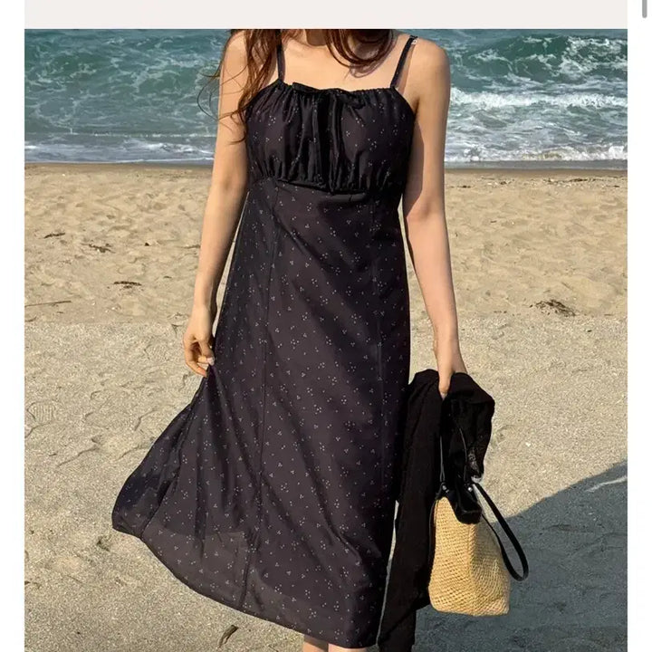 [BUNJANG] J.Style Floral Bustier Long Dress / 제이스타일 플라워 뷔스티에 롱 원피스 블랙 2사이즈