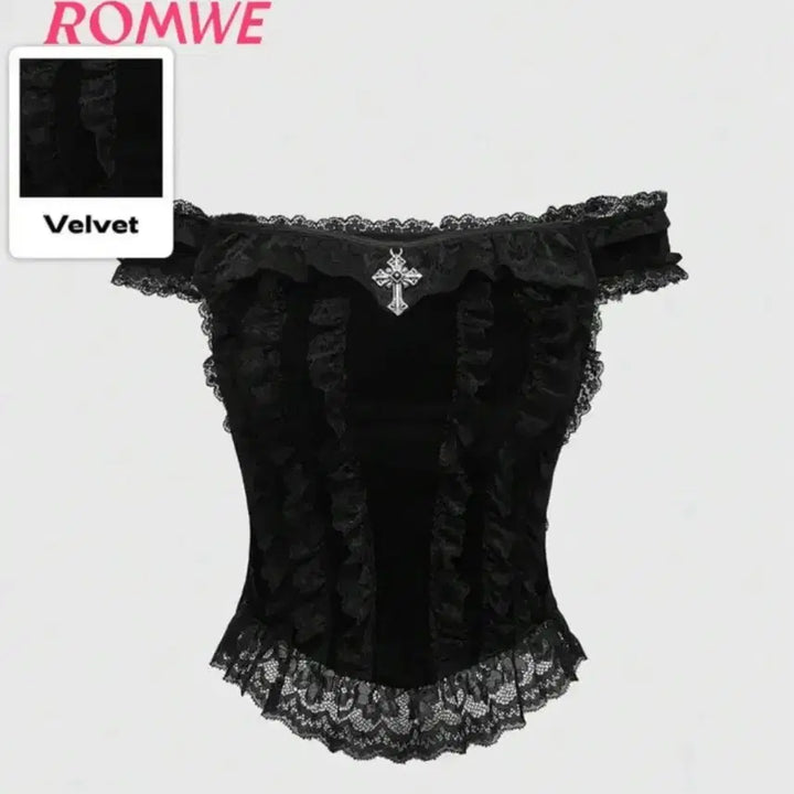 [BUNJANG] Velvet Lace Off-Shoulder Black Blouse / 벨벳 레이스 오프숄더 블랙 블라우스 시즈니룩 고스로리 고스펑크 지뢰계