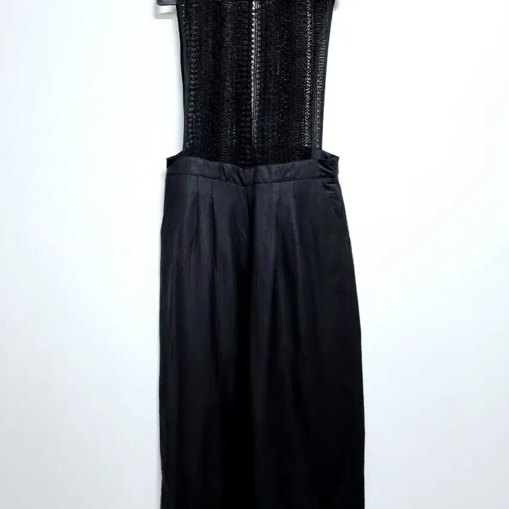 [BUNJANG] Black Lace Wide Jumpsuit (Ramie) / 블랙 레이스 마 와이드 점프수트