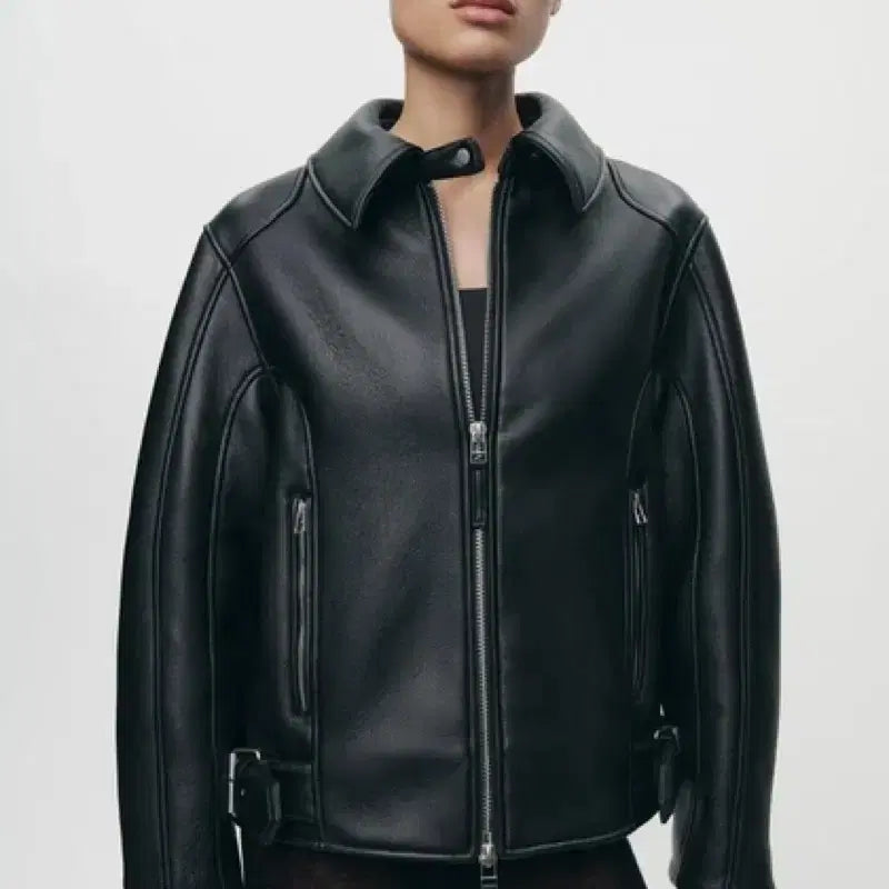 [BUNJANG] ZARA ZW Collection Faux Leather Jacket / L(KR 77) 자라 zw 컬렉션 페이크 레더자켓 가죽자켓 라이더자켓