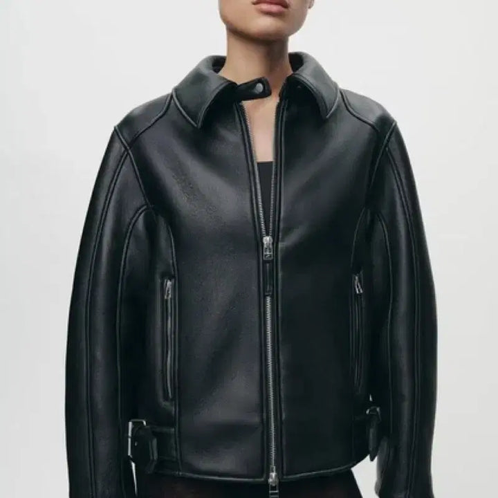 [BUNJANG] ZARA ZW Collection Faux Leather Jacket / L(KR 77) 자라 zw 컬렉션 페이크 레더자켓 가죽자켓 라이더자켓