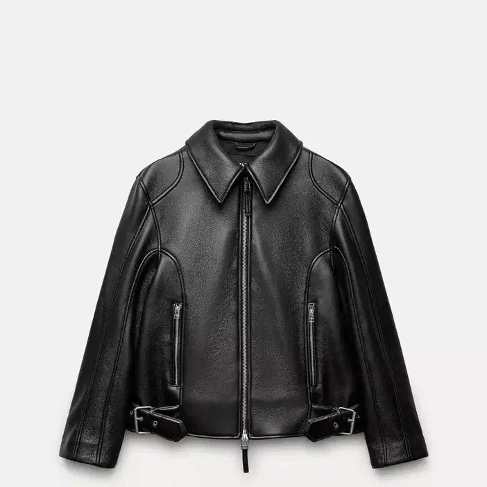 [BUNJANG] ZARA ZW Collection Faux Leather Jacket / L(KR 77) 자라 zw 컬렉션 페이크 레더자켓 가죽자켓 라이더자켓