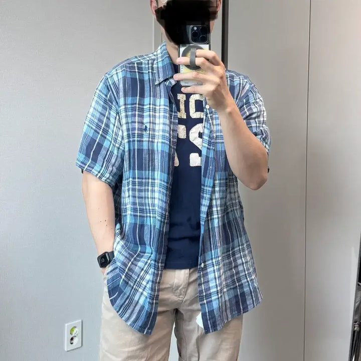 [BUNJANG] Polo Ralph Lauren Check Linen Short Sleeve Shirt XL / 폴로 랄프로렌 체크 반팔 셔츠