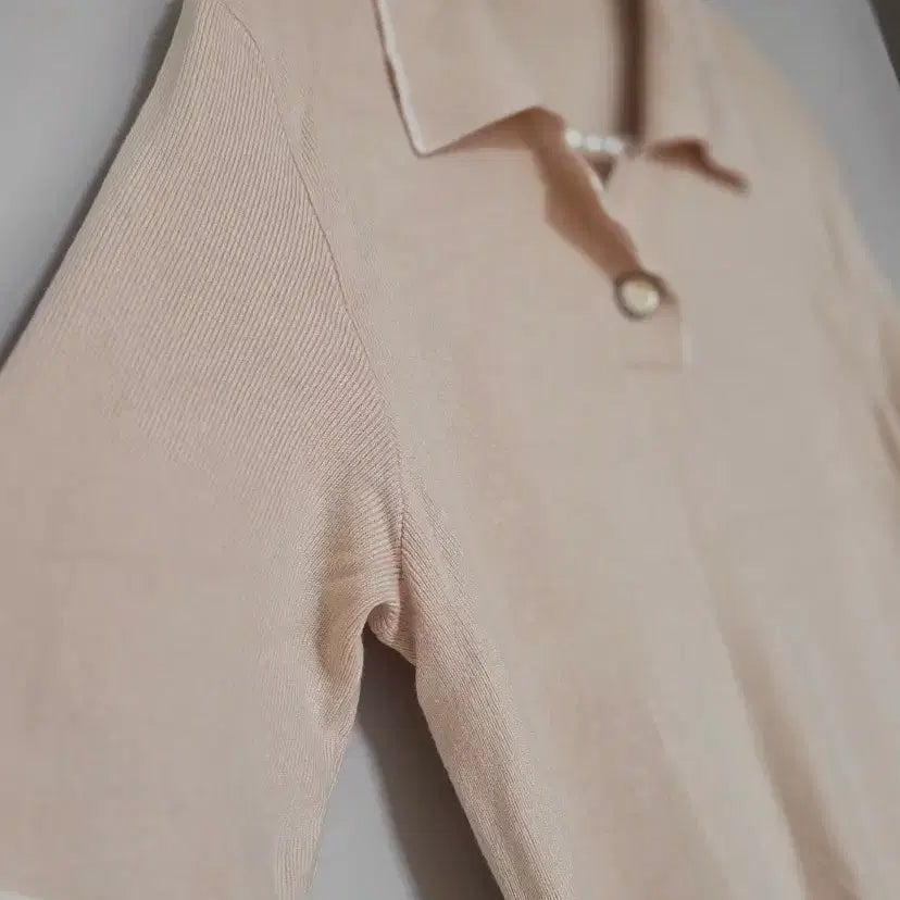 [BUNJANG] Beige Collar Neck Short Sleeve Knit 66 Size / 66새옷)베이지 카라넥 반팔 니트 66사이즈