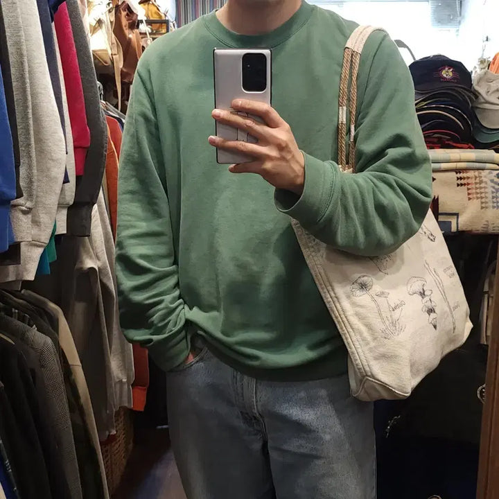 [BUNJANG] Vintage Mushroom Hand-Drawn Canvas Tote Bag / 핸드 드로잉 캔버스 토트백 빈티지 더플백 리메이크 화이트 머쉬룸