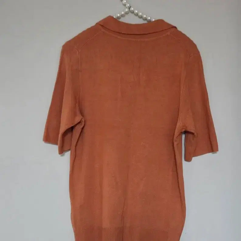 [BUNJANG] Orange Brown Short-Sleeve Collar Knit (Size 66) / 66새옷)오렌지 브라운 반팔 카라 니트 66사이즈
