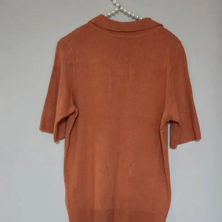 [BUNJANG] Orange Brown Short-Sleeve Collar Knit (Size 66) / 66새옷)오렌지 브라운 반팔 카라 니트 66사이즈