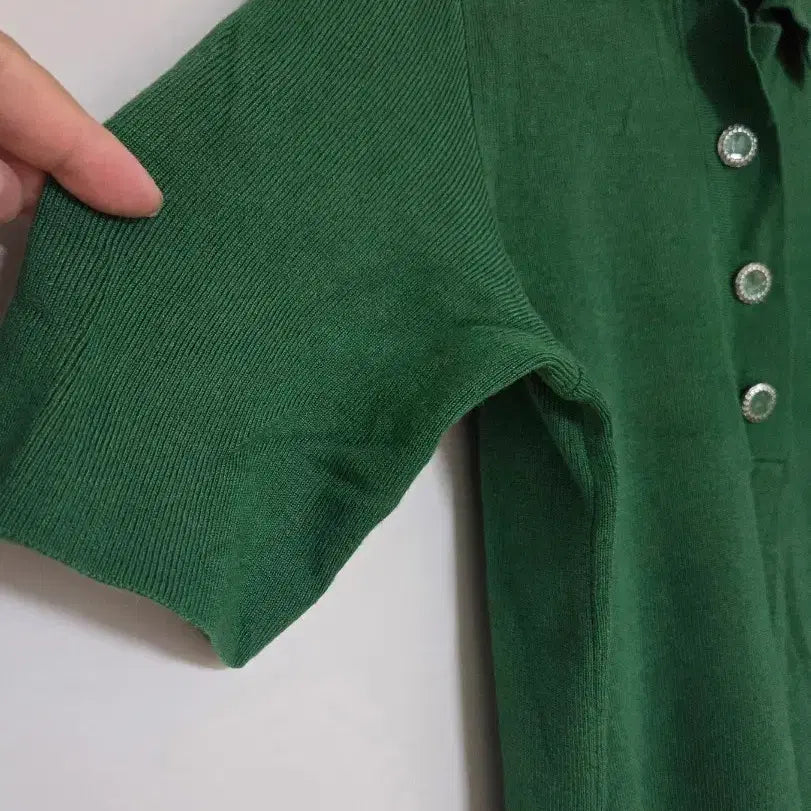 [BUNJANG] Short-Sleeve Collar Knit - Green, Size 66 / 66새옷)반팔 카라 니트 그린 66사이즈