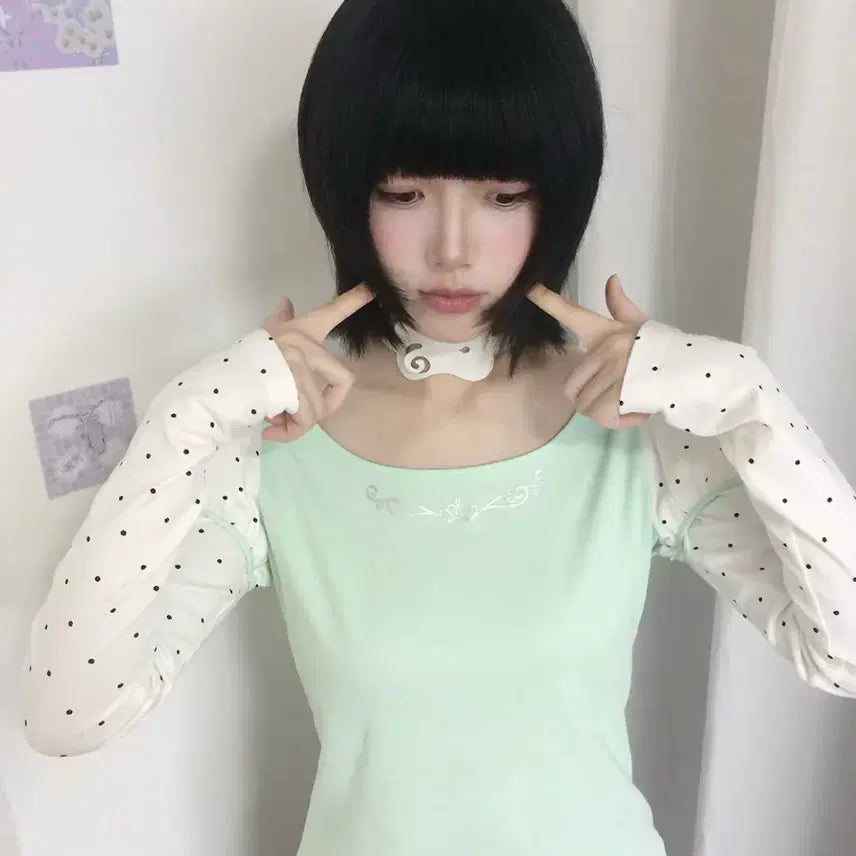 [BUNJANG] Seaweed Garden Mint Green Silver Dot T-shirt / seaweed garden 실버 도트 민트 그린 티셔츠 모리걸 러블리