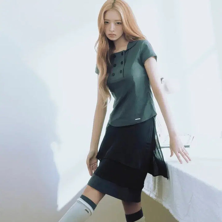 [BUNJANG] Miseki Seoul Layered Skirt Black / 미세키서울 레이어드 스커트 블랙