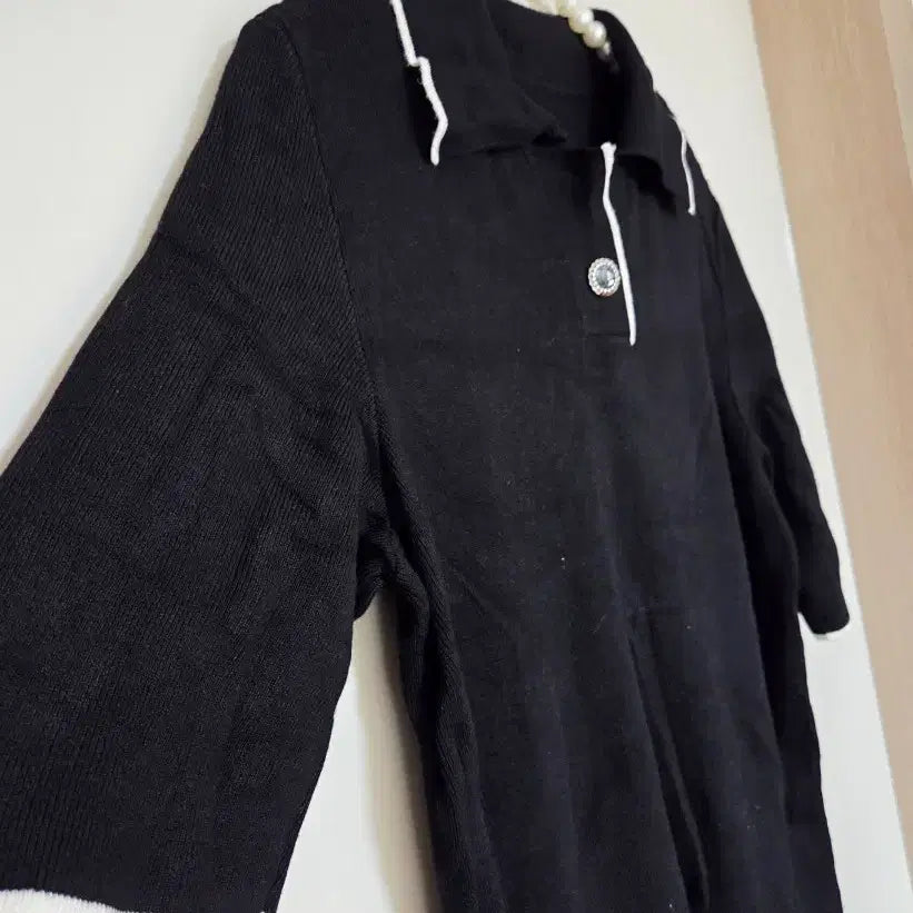 [BUNJANG] Black Short Sleeve Knit - Size 66 / 66새옷)블랙 반팔 니트 66사이즈