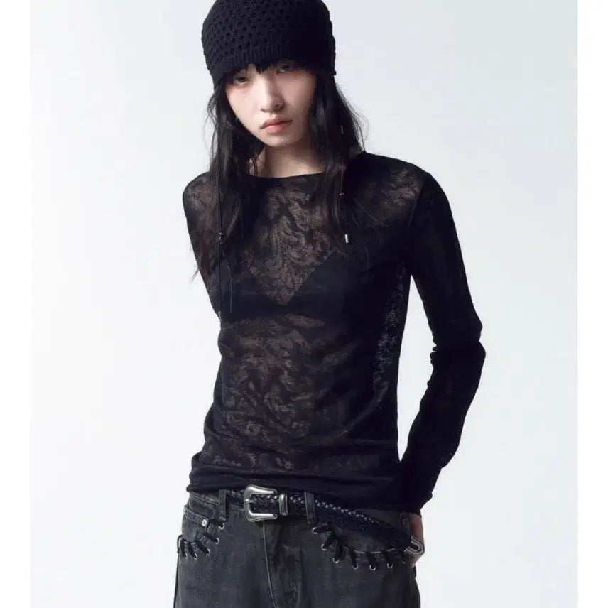 [BUNJANG] Inslience Women Pattern Sheer Long Sleeve Shirt / Inslience women 인사일런스 우먼 패턴 시어 롱슬리브(s)