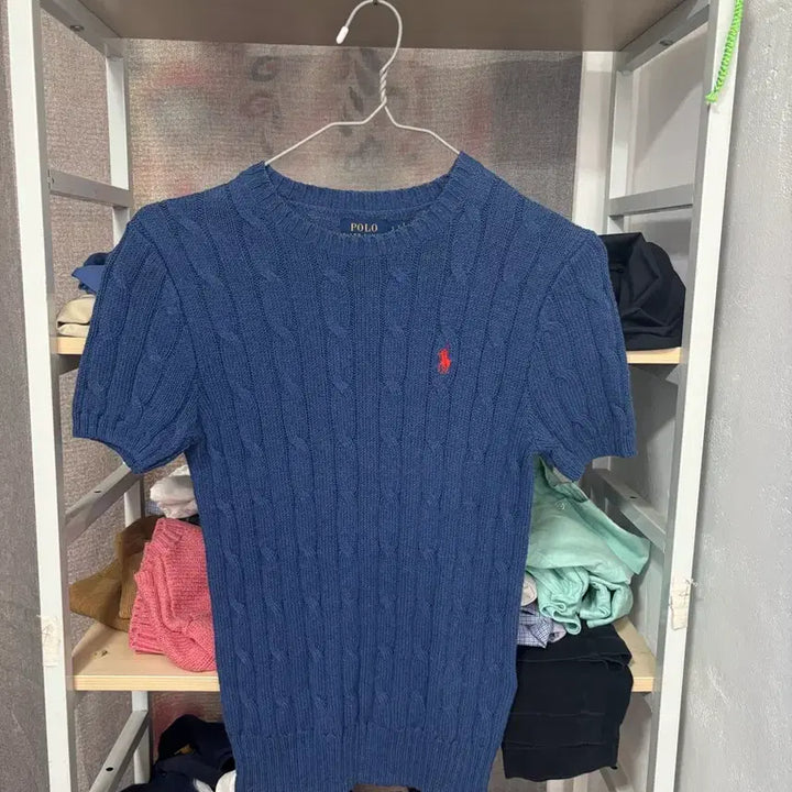 [BUNJANG] Polo Cable Knit Blue Short Sleeve Shirt / 폴로 케이블 니트 블루 반팔 S 큐알가능