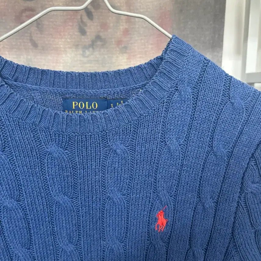 [BUNJANG] Polo Cable Knit Blue Short Sleeve Shirt / 폴로 케이블 니트 블루 반팔 S 큐알가능
