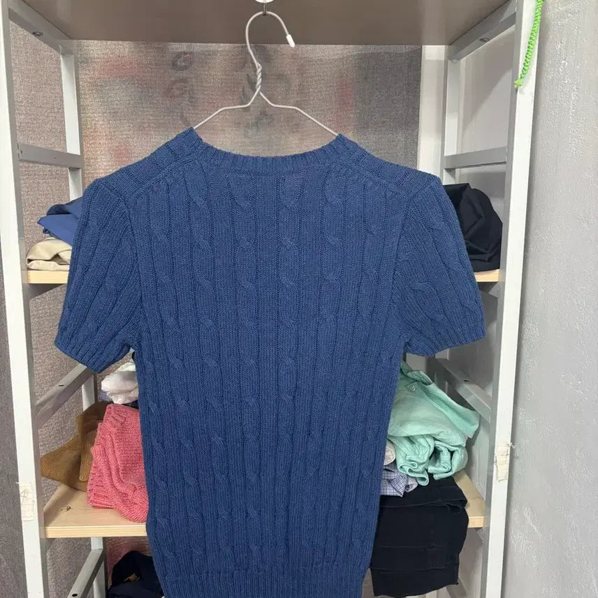 [BUNJANG] Polo Cable Knit Blue Short Sleeve Shirt / 폴로 케이블 니트 블루 반팔 S 큐알가능