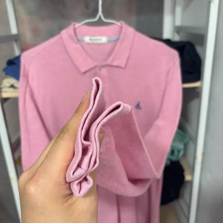 [BUNJANG] Beanpole Pink Long Sleeve Polo Shirt / 빈폴 핑크색 긴팔 폴로 셔츠