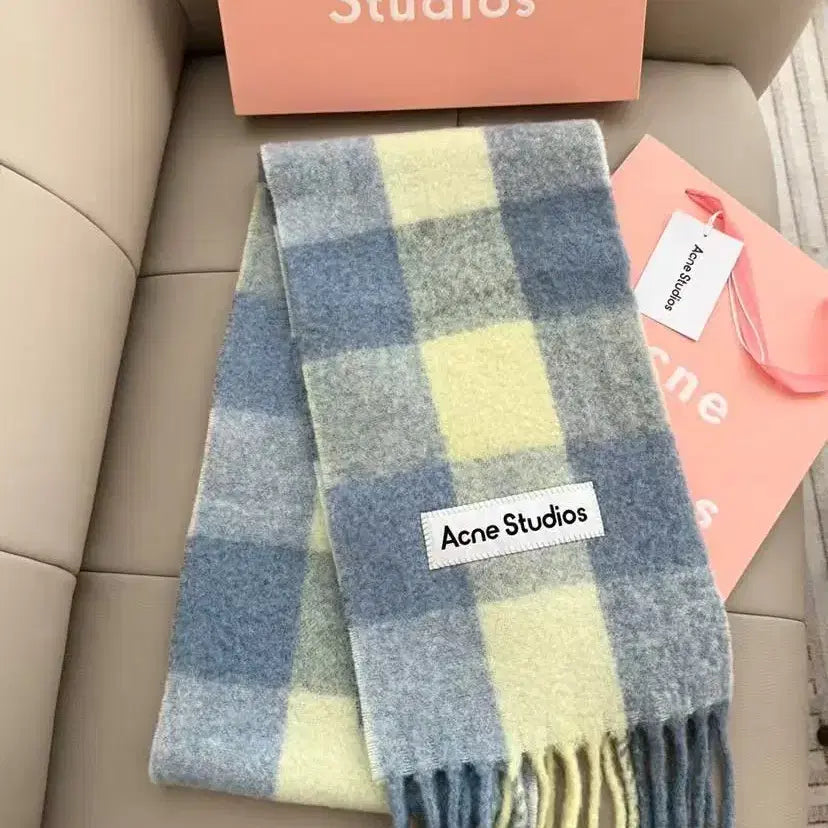 [BUNJANG] Acne Studios Mohair Check Scarf Pastel Blue Beige / 아크네스튜디오 모헤어 체크 머플러 파스텔 블루베이지(신강제품)