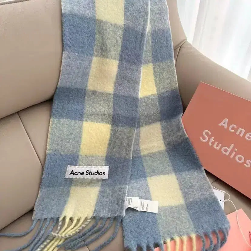 [BUNJANG] Acne Studios Mohair Check Scarf Pastel Blue Beige / 아크네스튜디오 모헤어 체크 머플러 파스텔 블루베이지(신강제품)