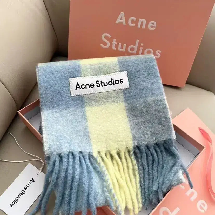 [BUNJANG] Acne Studios Mohair Check Scarf Pastel Blue Beige / 아크네스튜디오 모헤어 체크 머플러 파스텔 블루베이지(신강제품)