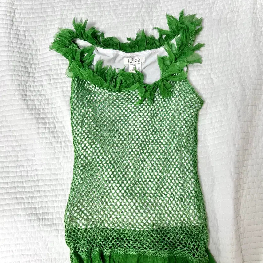 [BUNJANG] Chloé Green Mesh Sleeveless Top / 끌로에 그린 망사 민소매 탑