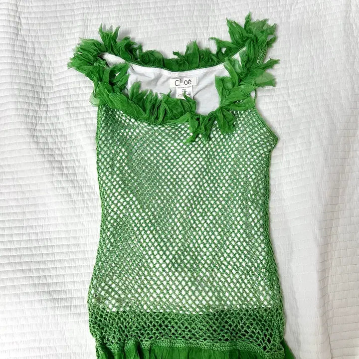 [BUNJANG] Chloé Green Mesh Sleeveless Top / 끌로에 그린 망사 민소매 탑