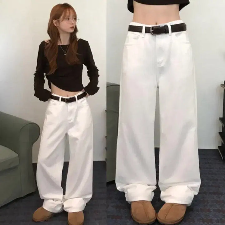 [BUNJANG] MIO Snow Cotton Wide Pants / [S] 미오 스노우 코튼 일자 와이드 바지