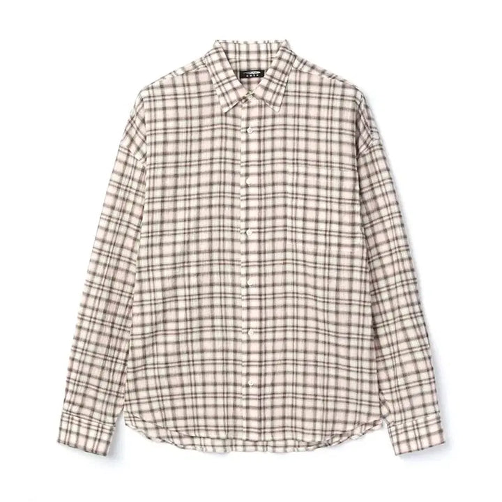 [BUNJANG] DNSR Oversized Vintage Check Shirt - Pink / [XS] DNSR(디앤에스알) 오버사이즈 빈티지 체크 셔츠 핑크