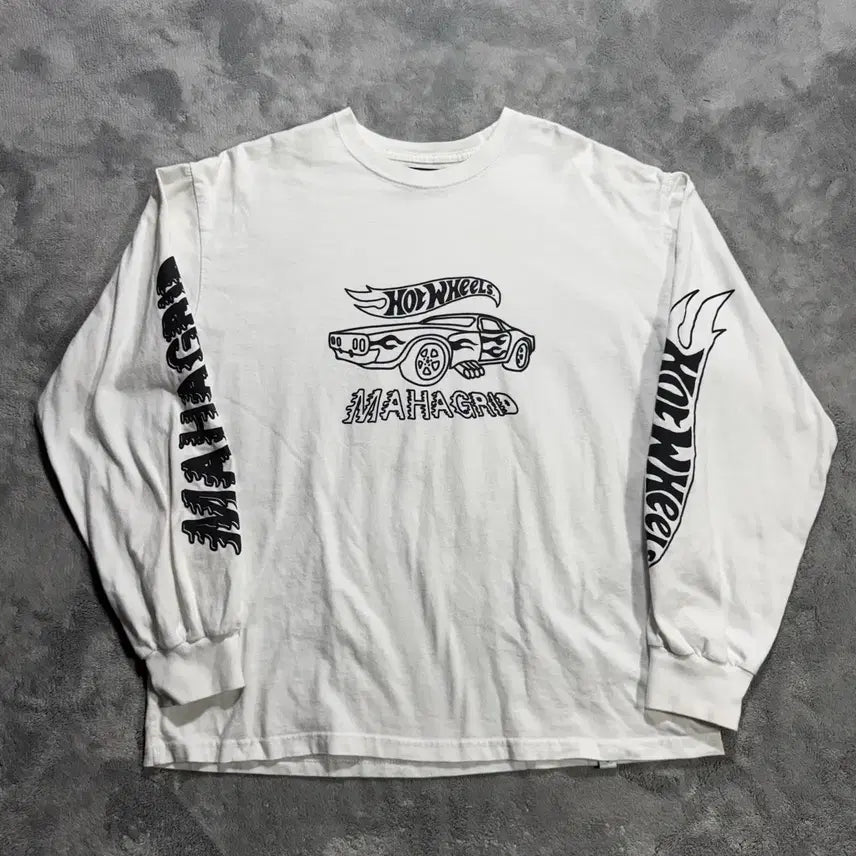 [BUNJANG] Mahagrid Hot Wheels Collaboration Long Sleeve T-Shirt / 마하그리드 핫휠 콜라보 긴팔티 화이트