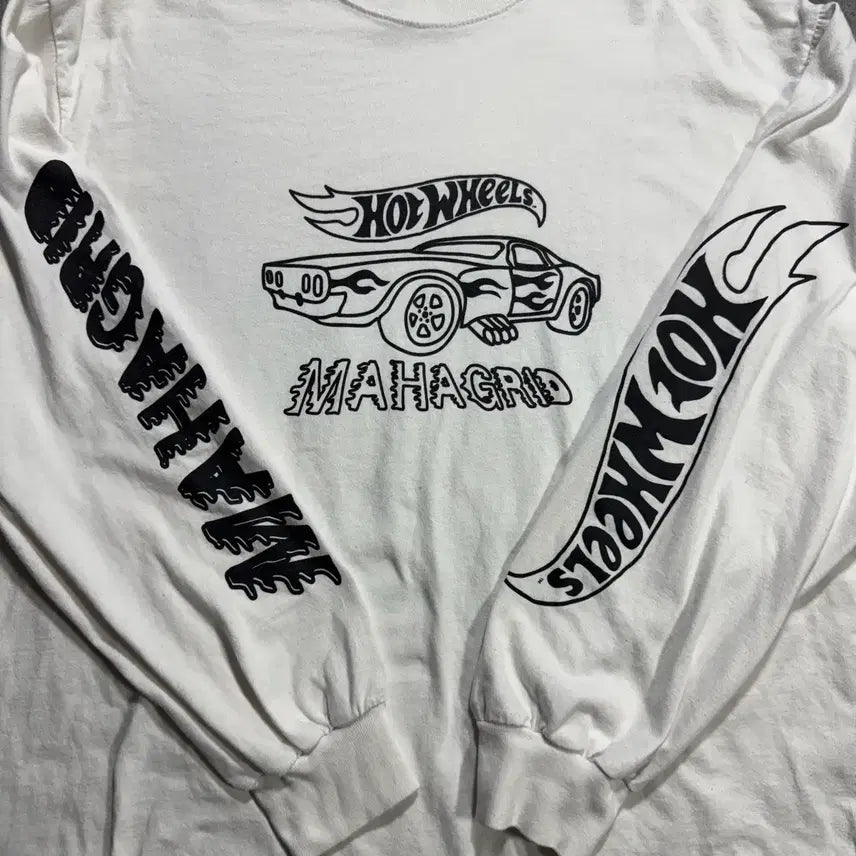 [BUNJANG] Mahagrid Hot Wheels Collaboration Long Sleeve T-Shirt / 마하그리드 핫휠 콜라보 긴팔티 화이트