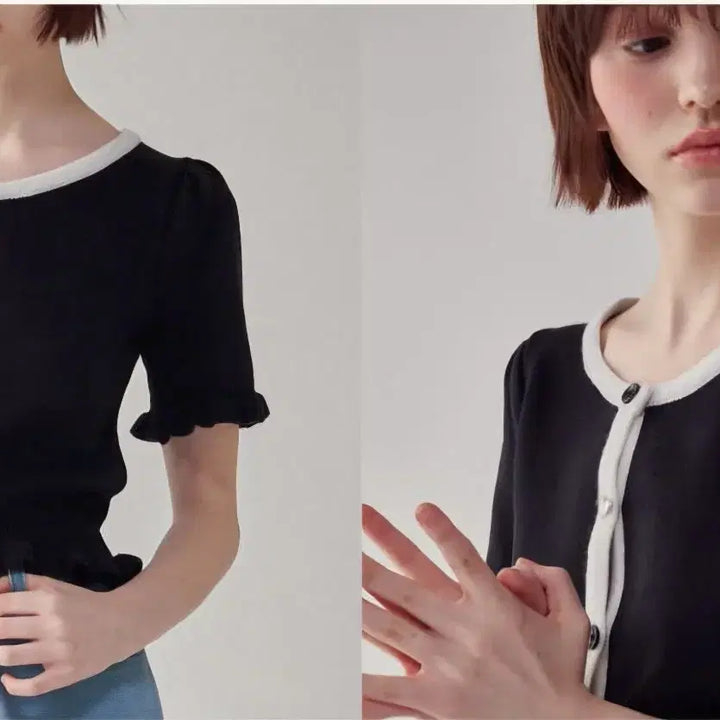 [BUNJANG] Ronron Heart Button Frill Knit Cardigan Black / [품절/택O] 론론 하트 버튼 프릴 니트 가디건 블랙