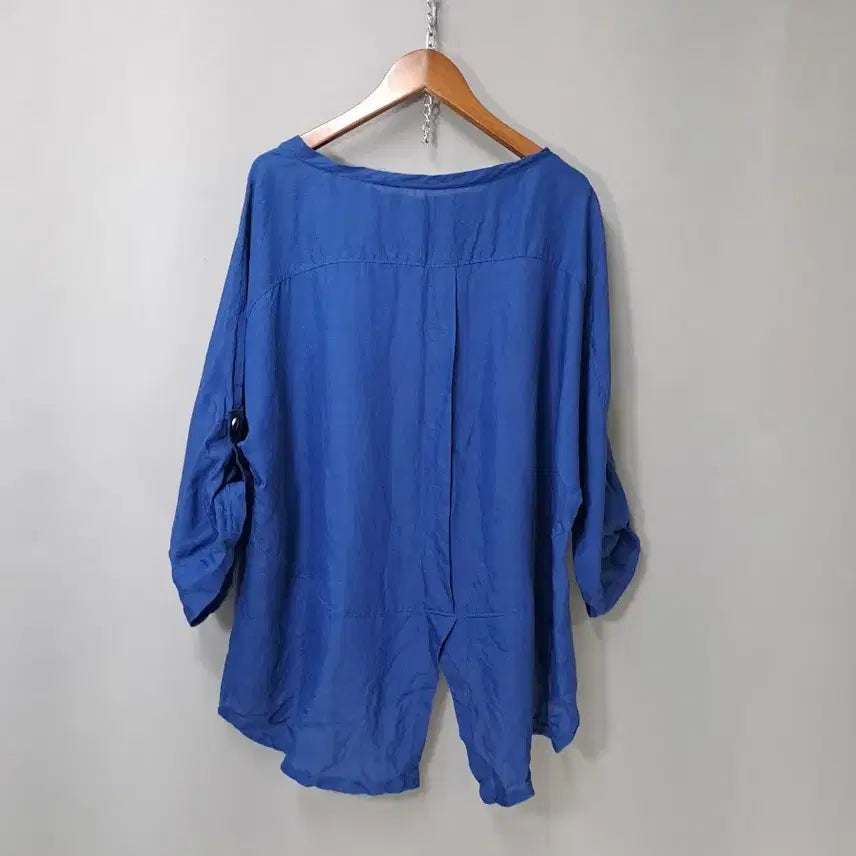 [SOLD OUT] DEMOO 블루 린넨 8부소매 블라우스