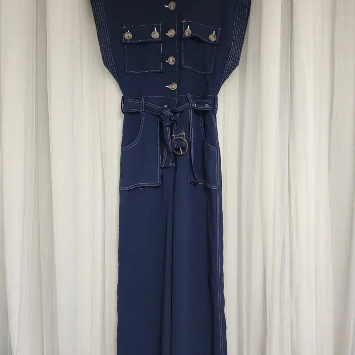 [BUNJANG] Navy Short Sleeve Jumpsuit / 네이비 점프수트