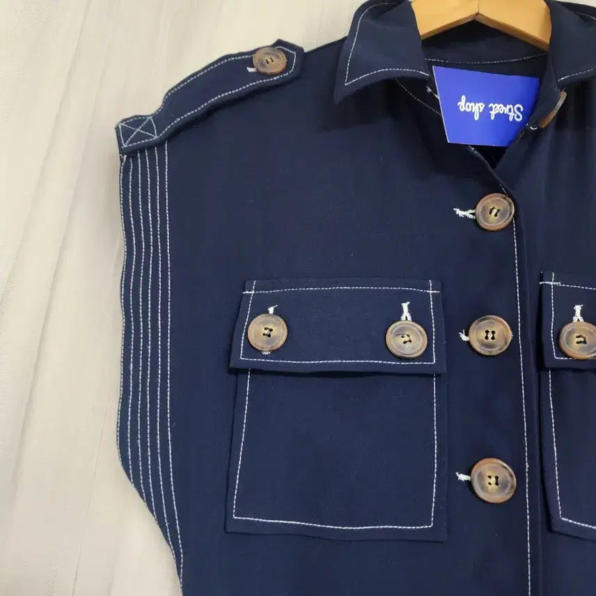 [BUNJANG] Navy Short Sleeve Jumpsuit / 네이비 점프수트