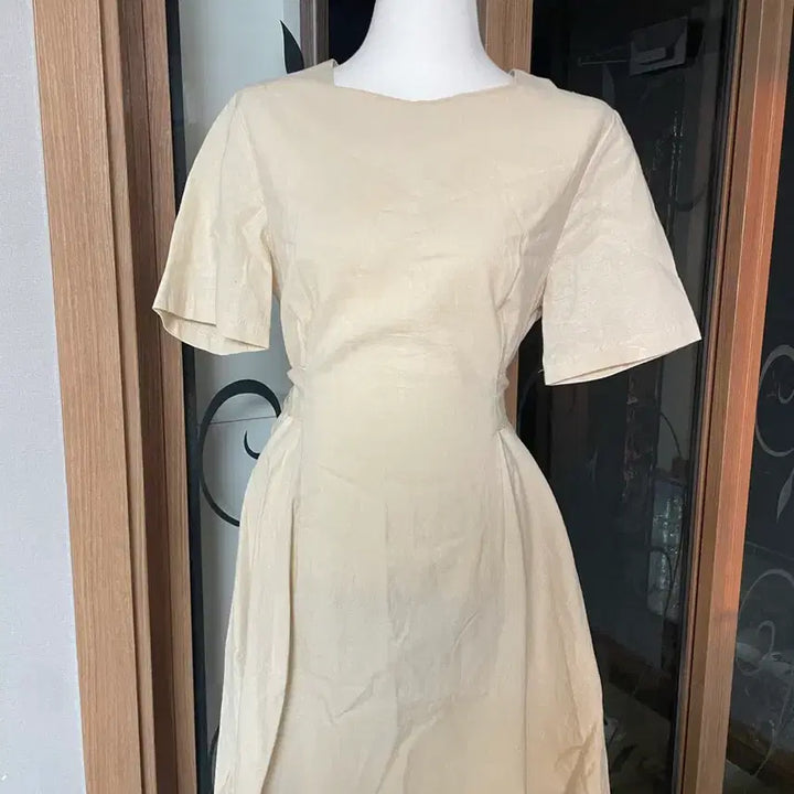 [BUNJANG] Beige Linen Midi Dress / 베이지색 반팔 린넨원피스