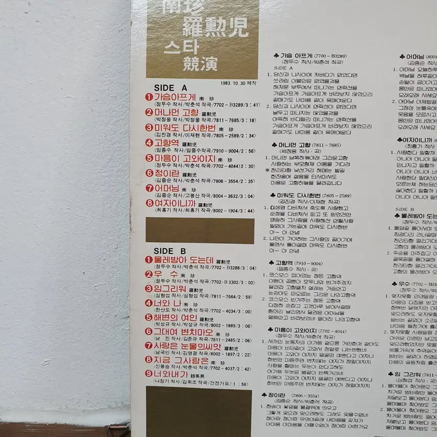 [BUNJANG] Nam Jin/Na Hoon-a Star Contest LP 1983 / 남진/나훈아 스타경연 LP  1983