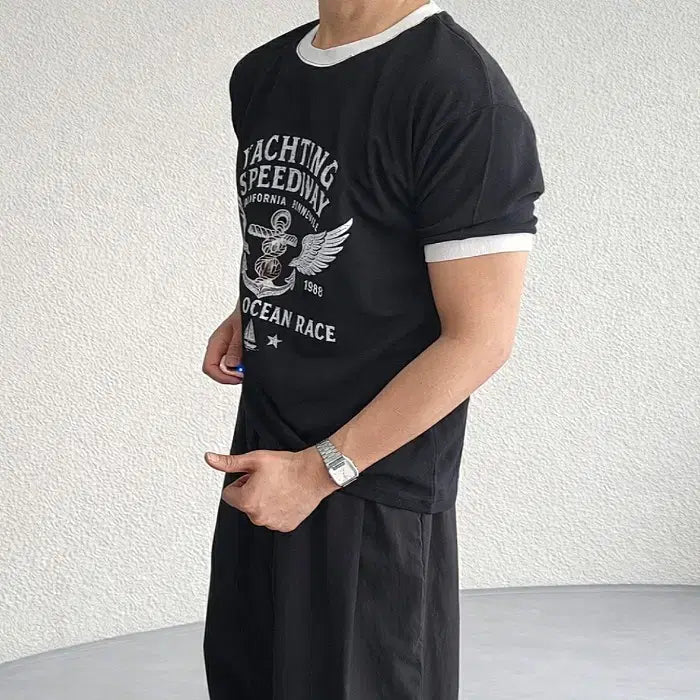 [BUNJANG] Reagan Yacht Muscle Fit Ringer T-Shirt / 남자 링거 배색 머슬 반팔 티셔츠 3컬러