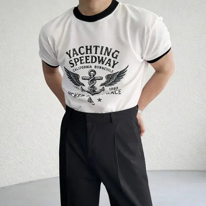 [BUNJANG] Reagan Yacht Muscle Fit Ringer T-Shirt / 남자 링거 배색 머슬 반팔 티셔츠 3컬러