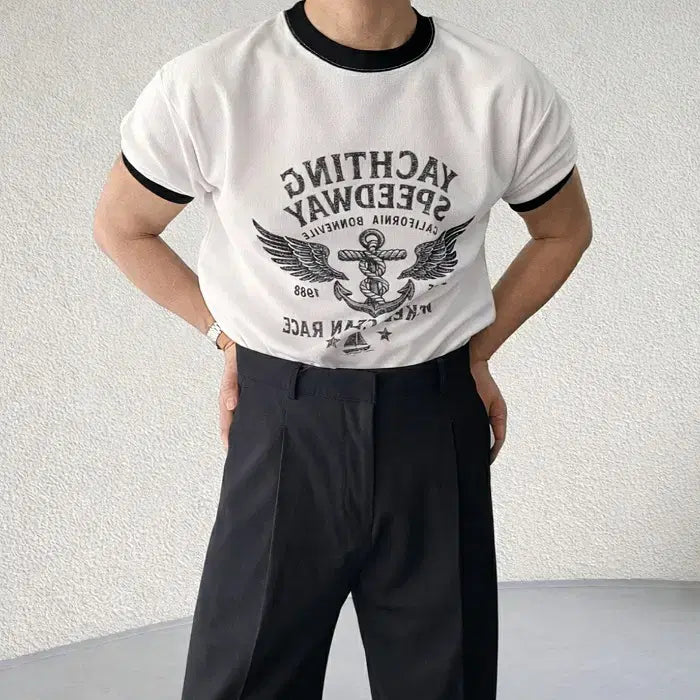 [BUNJANG] Reagan Yacht Muscle Fit Ringer T-Shirt / 남자 링거 배색 머슬 반팔 티셔츠 3컬러