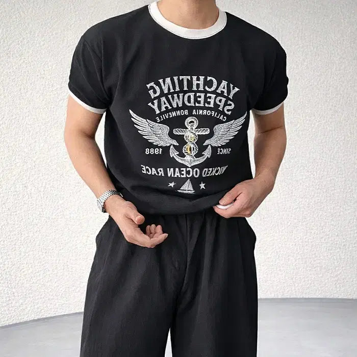[BUNJANG] Reagan Yacht Muscle Fit Ringer T-Shirt / 남자 링거 배색 머슬 반팔 티셔츠 3컬러