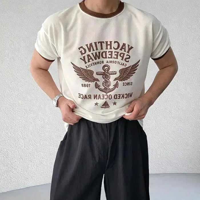 [BUNJANG] Reagan Yacht Muscle Fit Ringer T-Shirt / 남자 링거 배색 머슬 반팔 티셔츠 3컬러