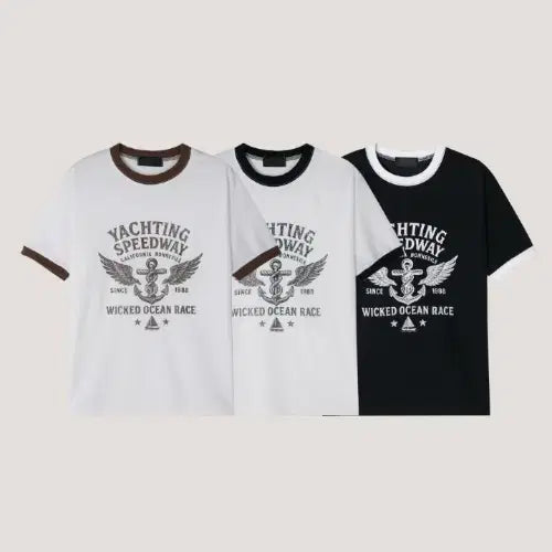 [BUNJANG] Reagan Yacht Muscle Fit Ringer T-Shirt / 남자 링거 배색 머슬 반팔 티셔츠 3컬러